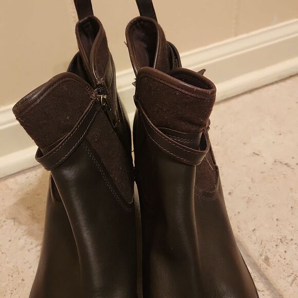 Ugg Women's "Emalie" Brown Suede & Leather Wedge Heel Ankle Boots Size 12 - Picture 5 of 12